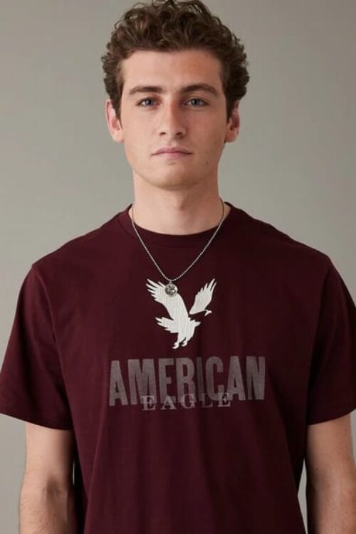 AMERICAN EAGLE..”Super Soft Logo Graphic T-Shirt Burgundy”